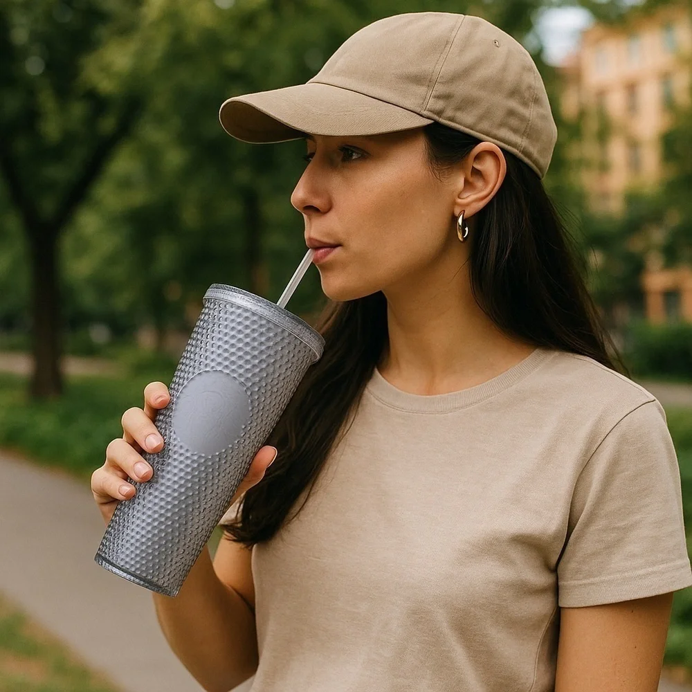 ❄️ Starbucks | 2021 Christmas Grey Silver Glitter Studded 24oz Tumbler Straw